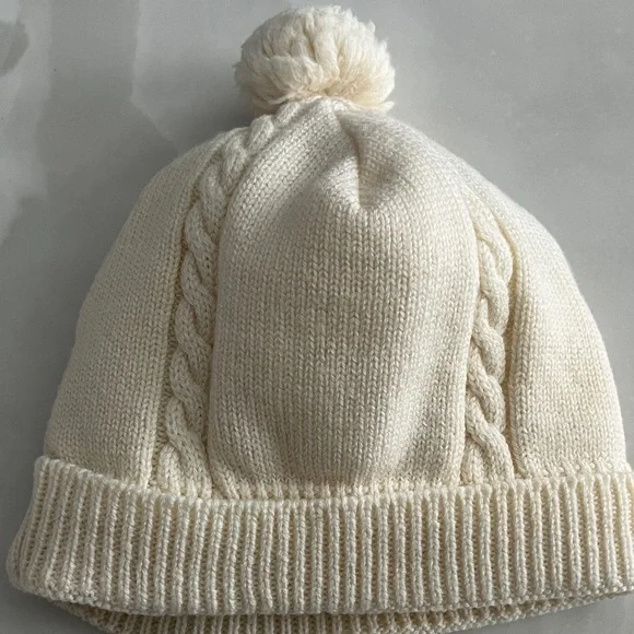 Canada Goose Merino Wool Winter Toque Ivory Cable Knit Beanie Pom-Pom Child Hat. - Picture 4 of 9